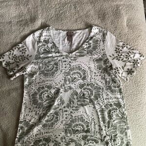 Chico's Green and White Patterned Blouse